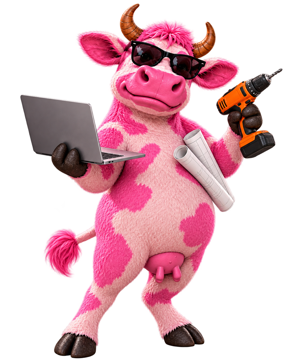 The Pink Cow ready to build with a laptop and power drill